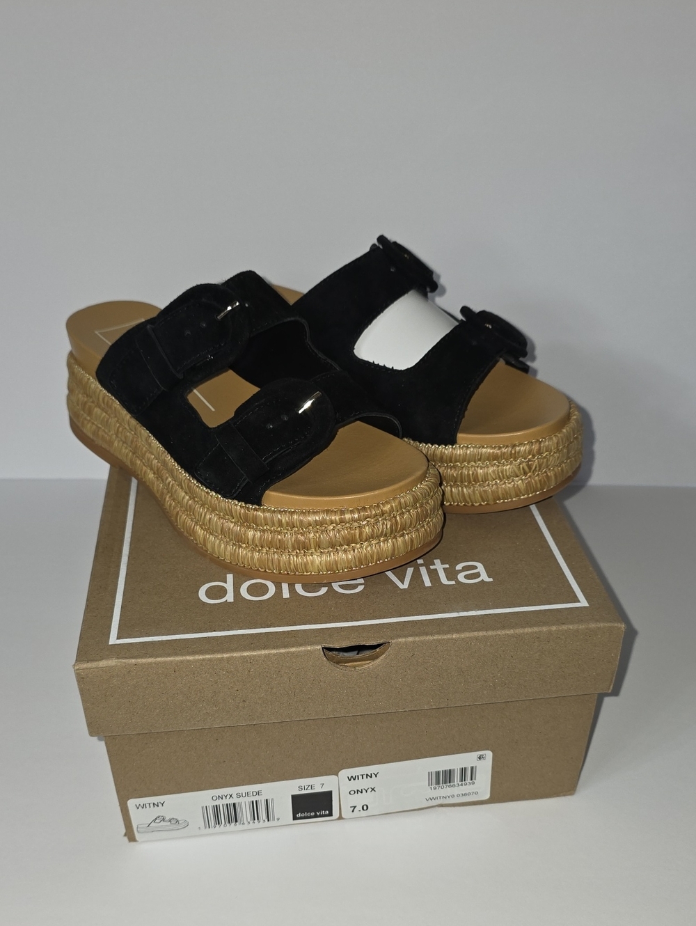 NIB Dolce Vita Witny Black Suede Espadrille Platform Mule Sz 7